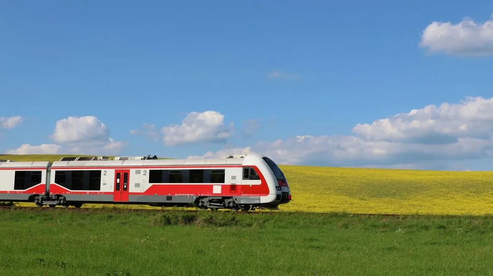 ZSSK train equipped with an information system, in the countryside